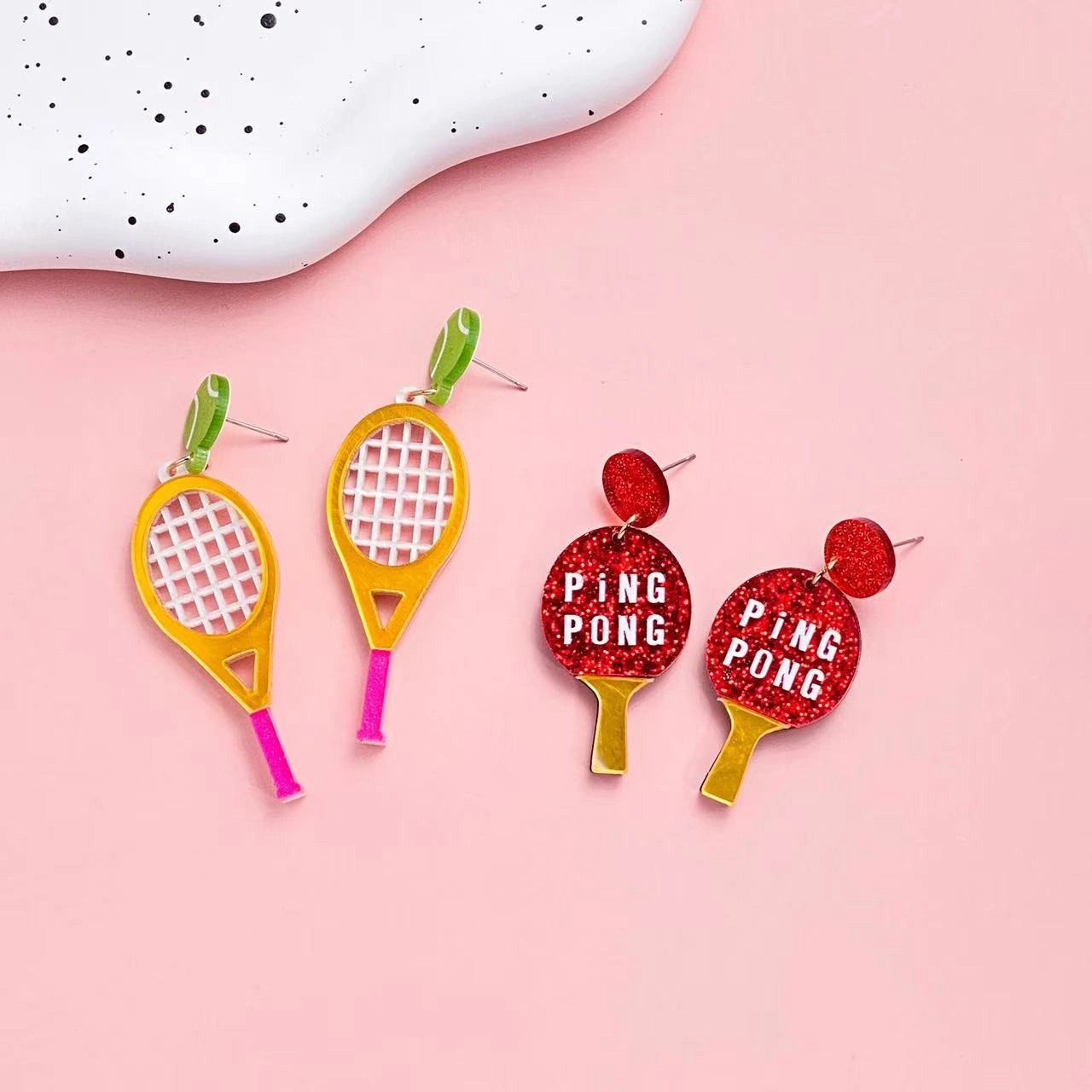 Wholesale Creative Baseball Tennis Acrylic Earrings