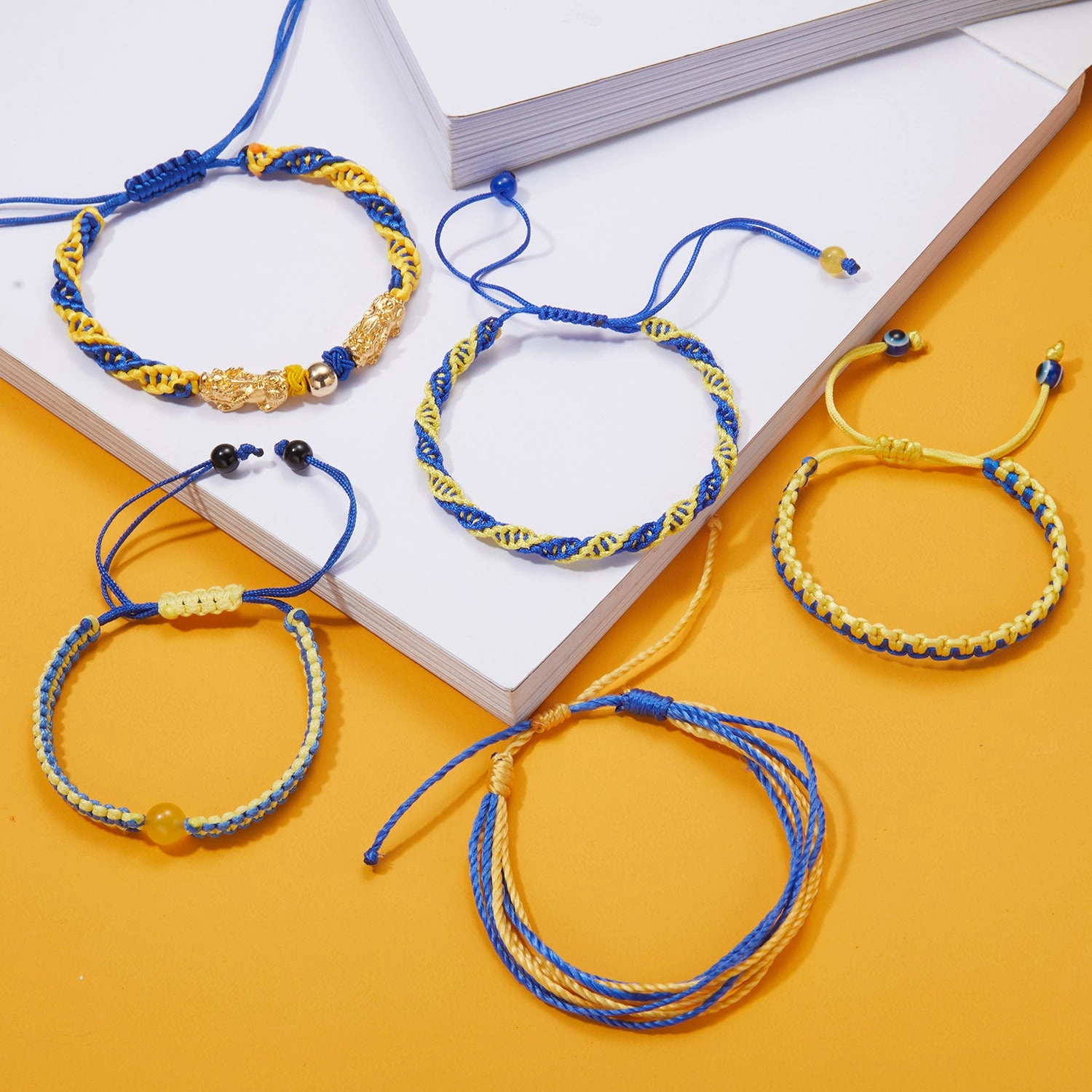 Wholesale Creative Beads Yellow Blue Handwoven Bracelet