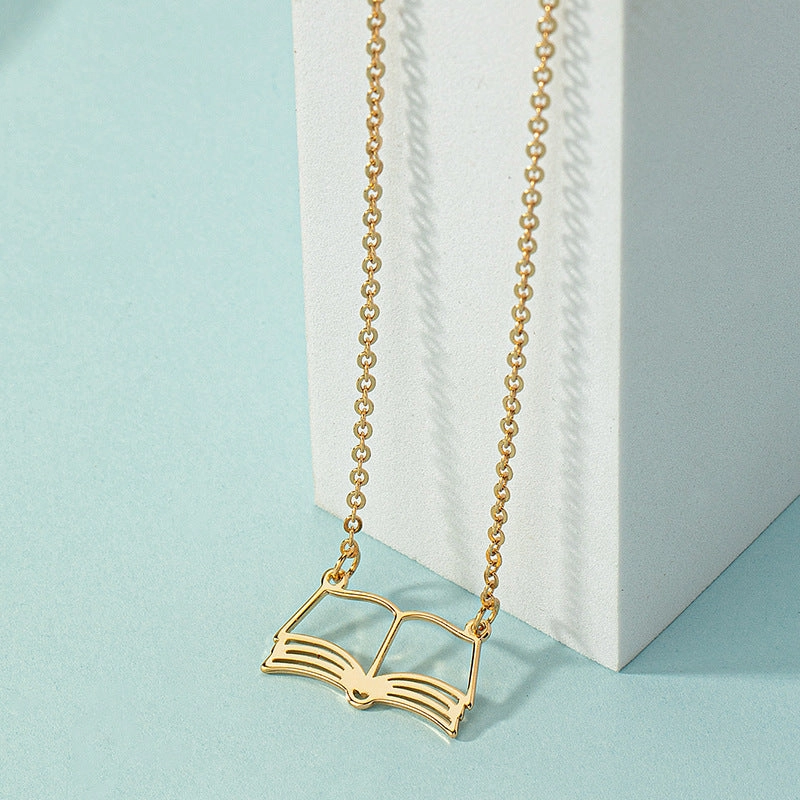 Wholesale Creative Book Hollow Necklace