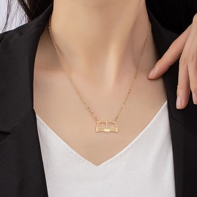 Wholesale Creative Book Hollow Necklace