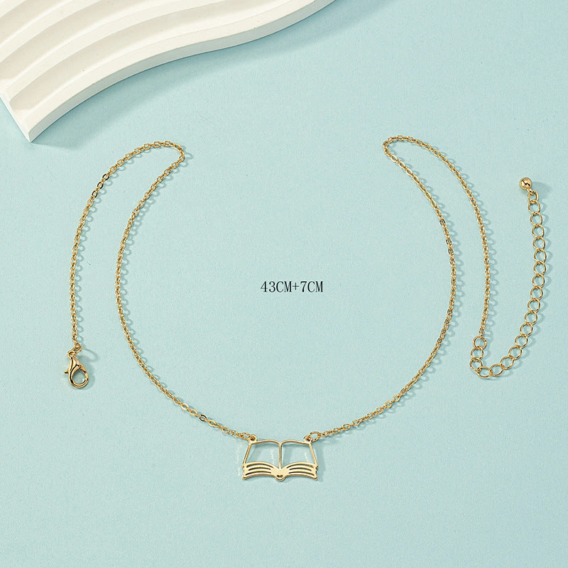 Wholesale Creative Book Hollow Necklace