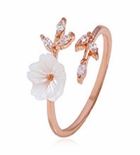Wholesale Creative Butterfly Flower Rose Gold Micropaved Zirconia Pearl Ring