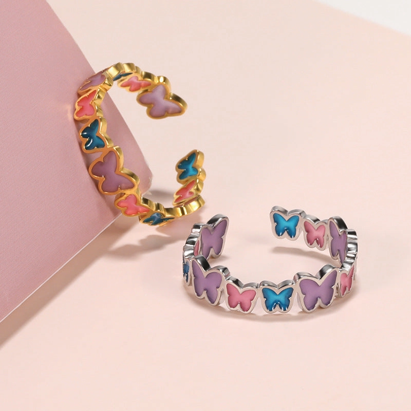 Wholesale Creative Butterfly Luminous Irregular Heart Brass Rings