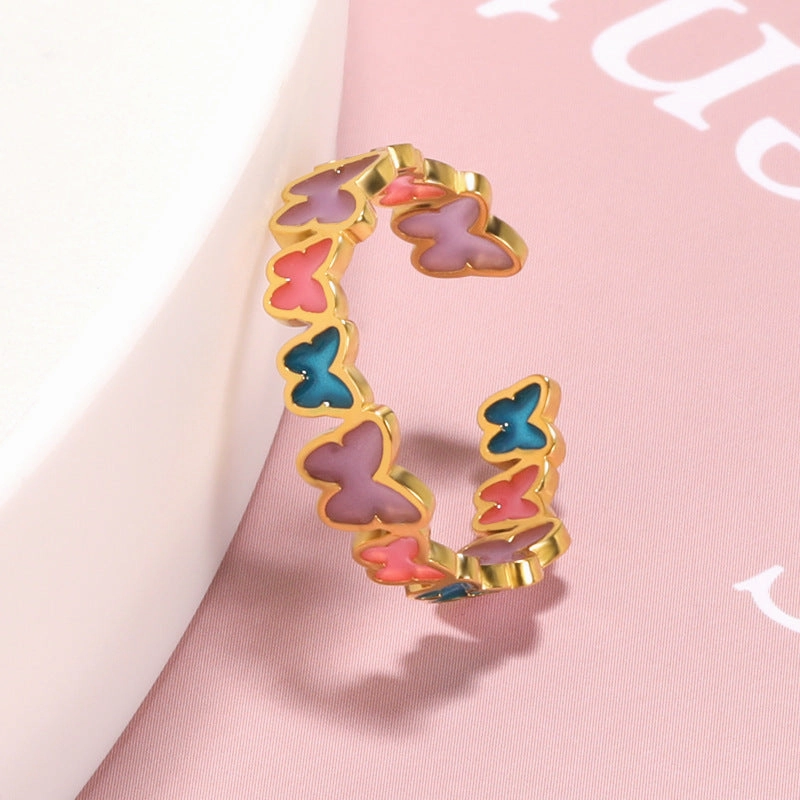 Wholesale Creative Butterfly Luminous Irregular Heart Brass Rings
