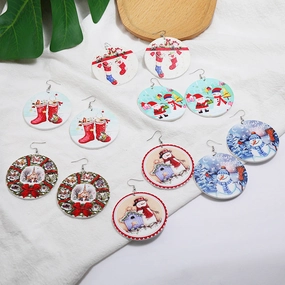 Wholesale Creative Cartoon Snowman Socks Wood Earrings
