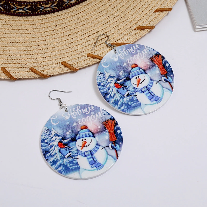 Wholesale Creative Cartoon Snowman Socks Wood Earrings