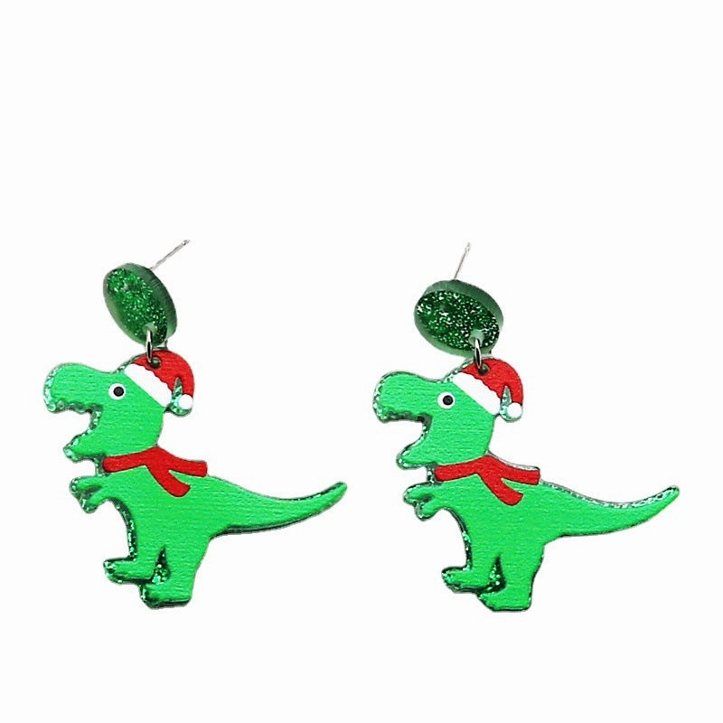 Wholesale Creative Christmas Dinosaur Santa Hat Neon Acrylic Glitter Scarf Purple Earrings