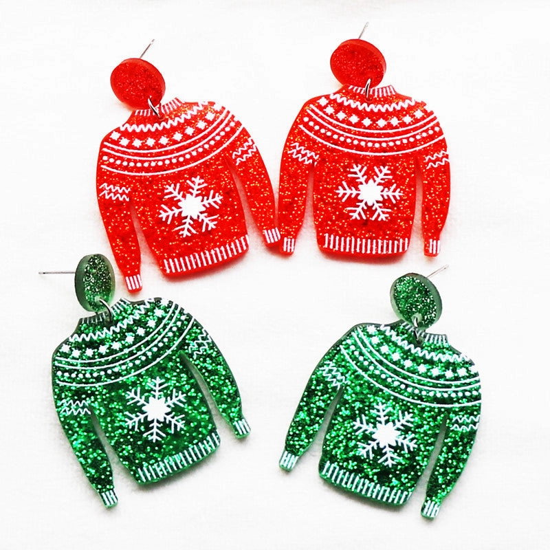 Wholesale Creative Christmas Women's Color Powder Acrylic Party Pendant Snowflake Sweater Earrings