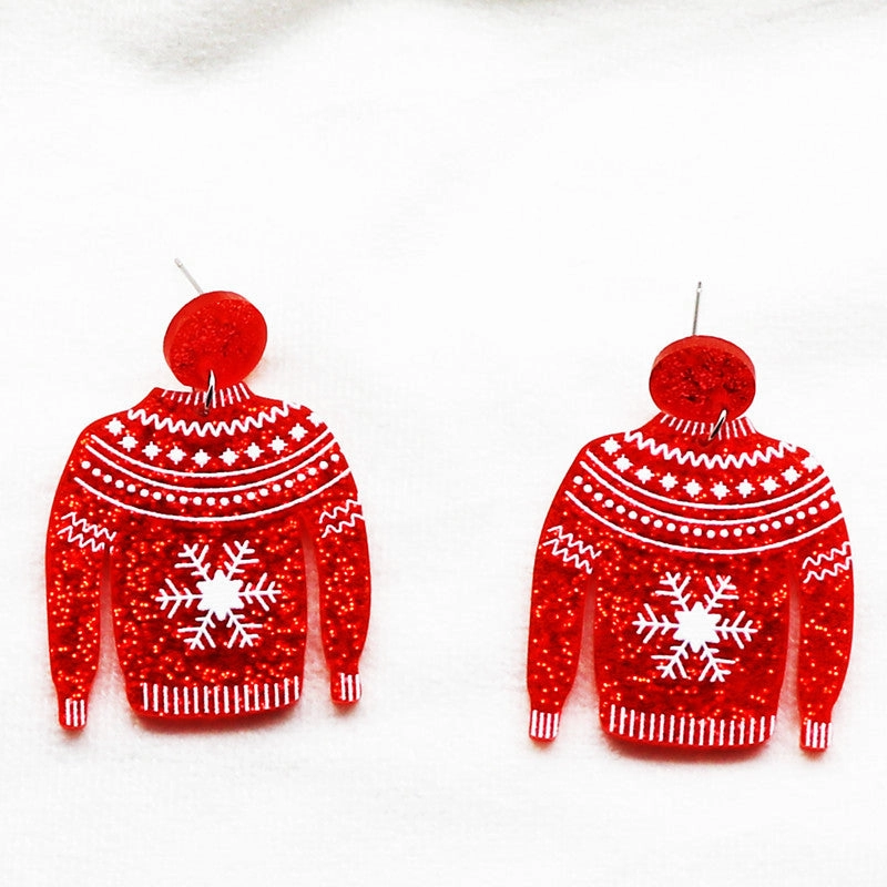 Wholesale Creative Christmas Women's Color Powder Acrylic Party Pendant Snowflake Sweater Earrings