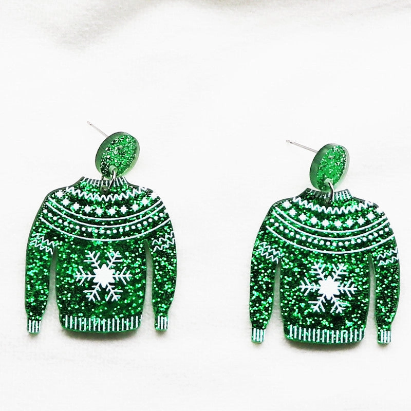 Wholesale Creative Christmas Women's Color Powder Acrylic Party Pendant Snowflake Sweater Earrings