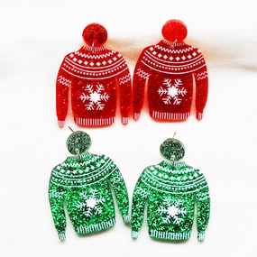 Wholesale Creative Christmas Women's Color Powder Acrylic Party Pendant Snowflake Sweater Earrings