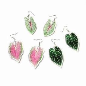 Wholesale Creative exaggerated acrylic heart green pink leaf turtle leaf earrings