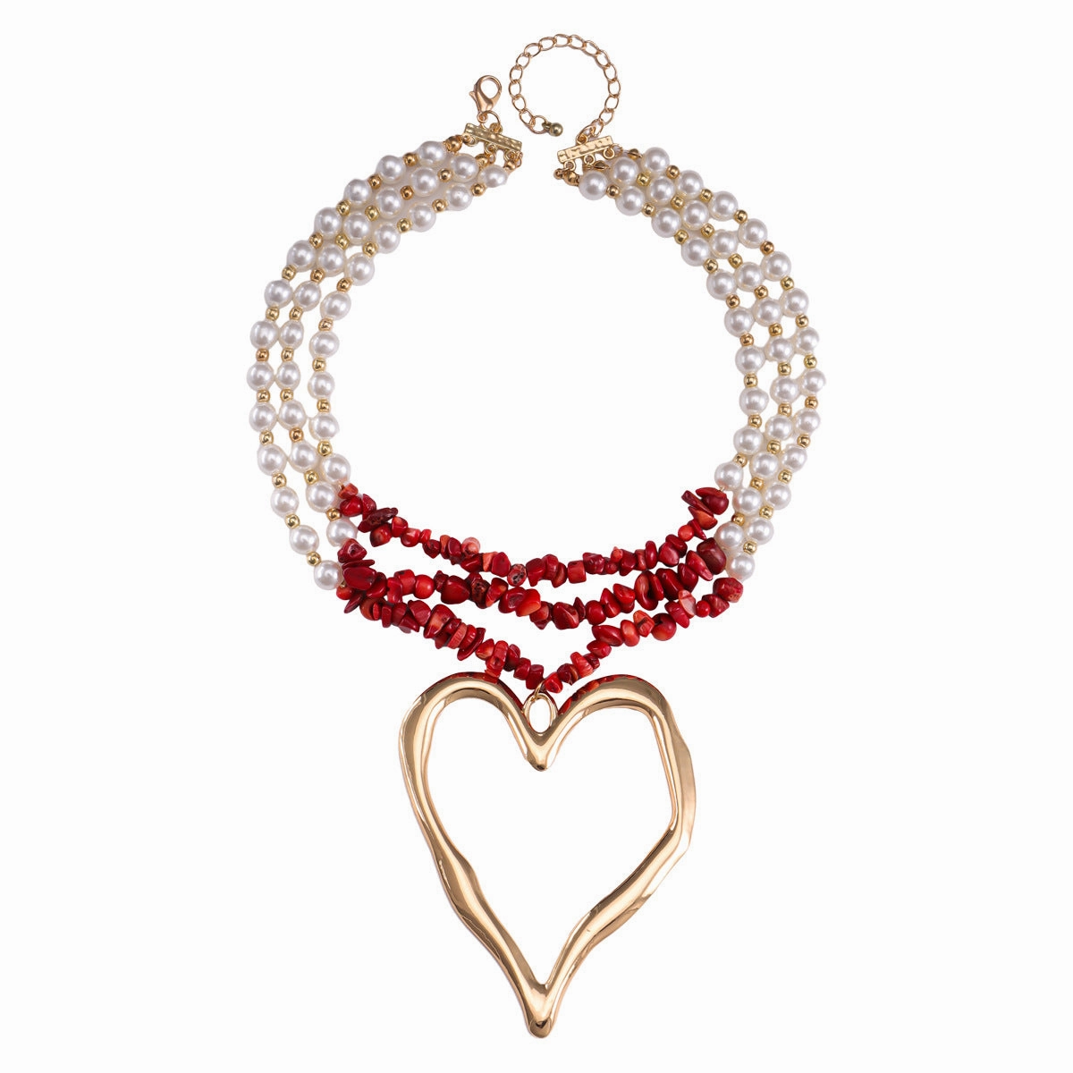 Wholesale Creative Exaggerated Love Pendant Necklace Multi Layered Turquoise Imitation Pearl Splice Necklace