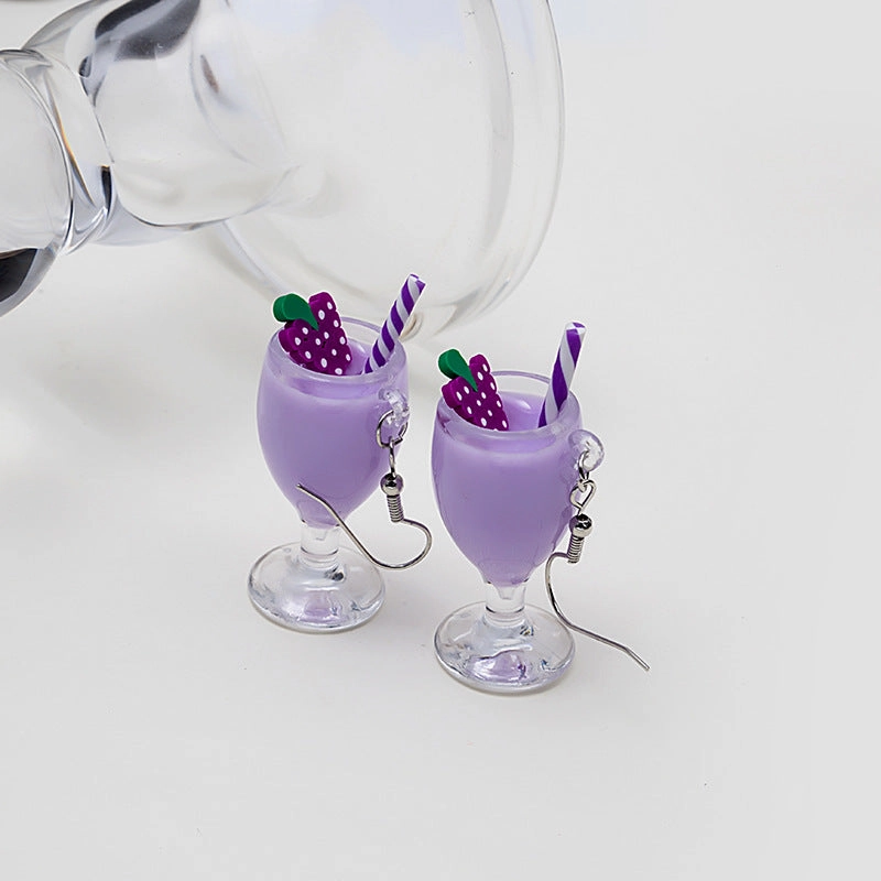 Wholesale Creative Fruit Cup Milk Tea Cup Earrings