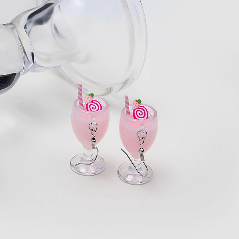Wholesale Creative Fruit Cup Milk Tea Cup Earrings