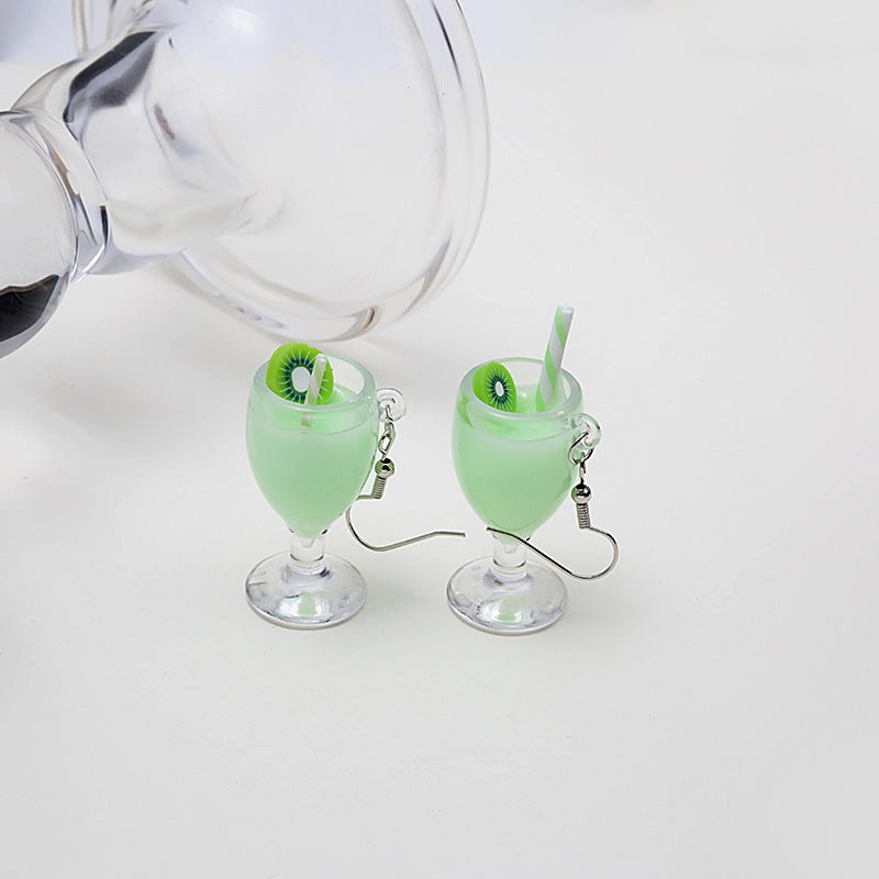 Wholesale Creative Fruit Cup Milk Tea Cup Earrings