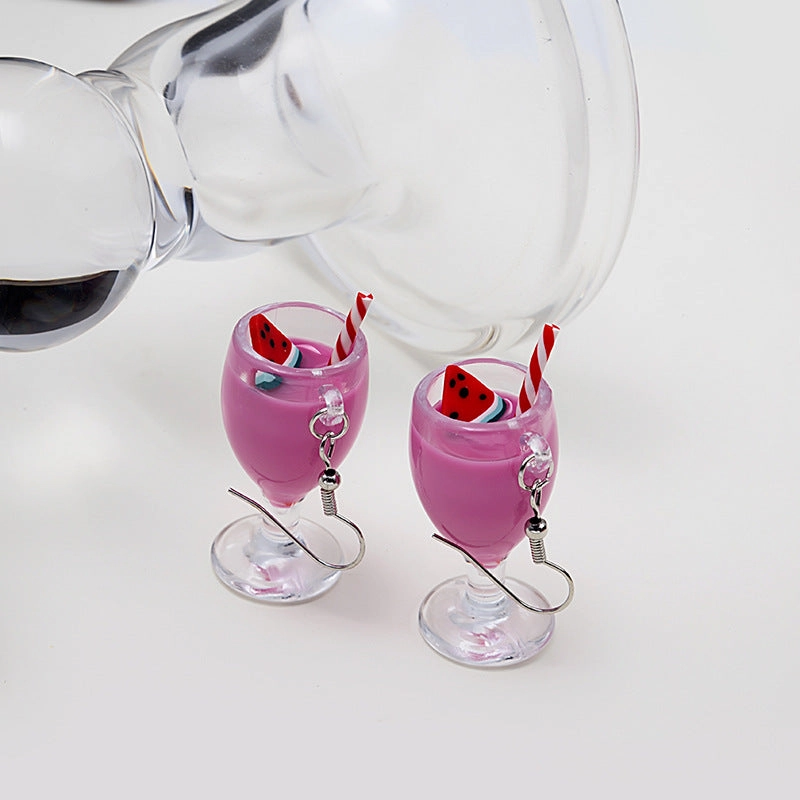 Wholesale Creative Fruit Cup Milk Tea Cup Earrings