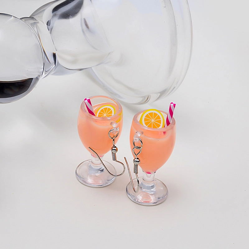 Wholesale Creative Fruit Cup Milk Tea Cup Earrings