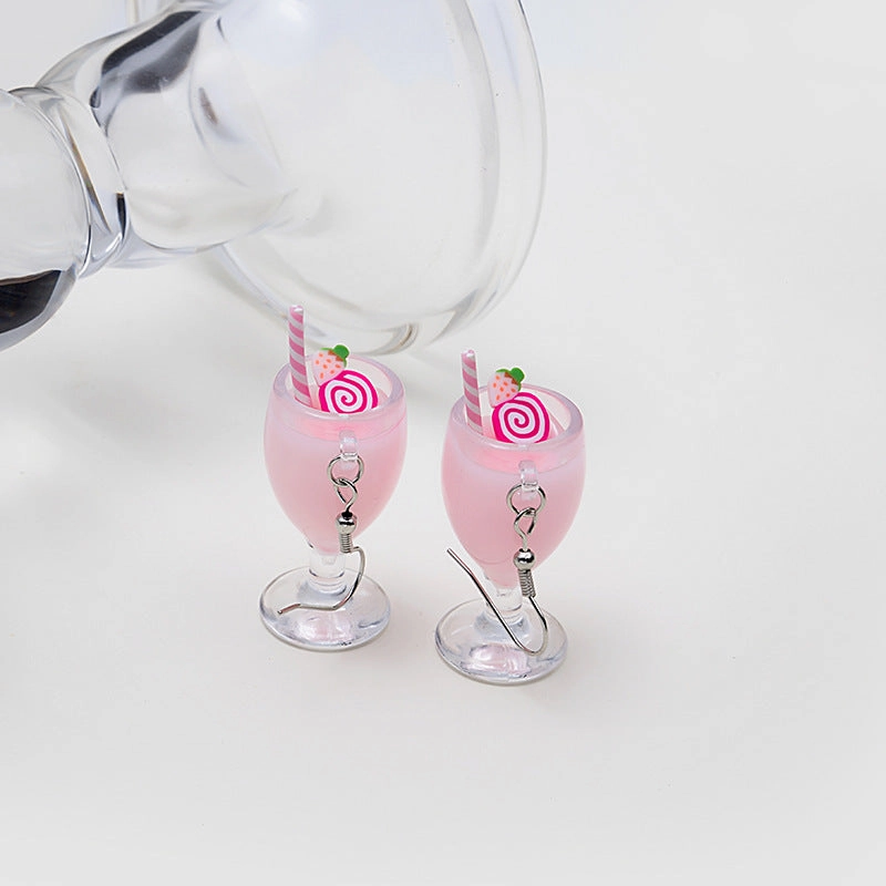 Wholesale Creative Fruit Cup Milk Tea Cup Earrings