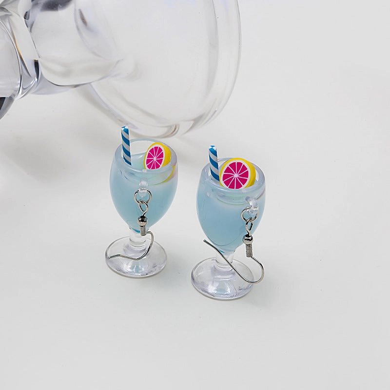 Wholesale Creative Fruit Cup Milk Tea Cup Earrings