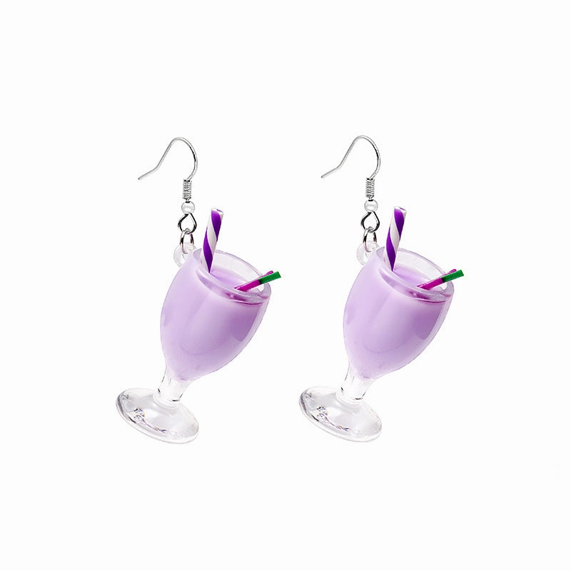 Wholesale Creative Fruit Cup Milk Tea Cup Earrings
