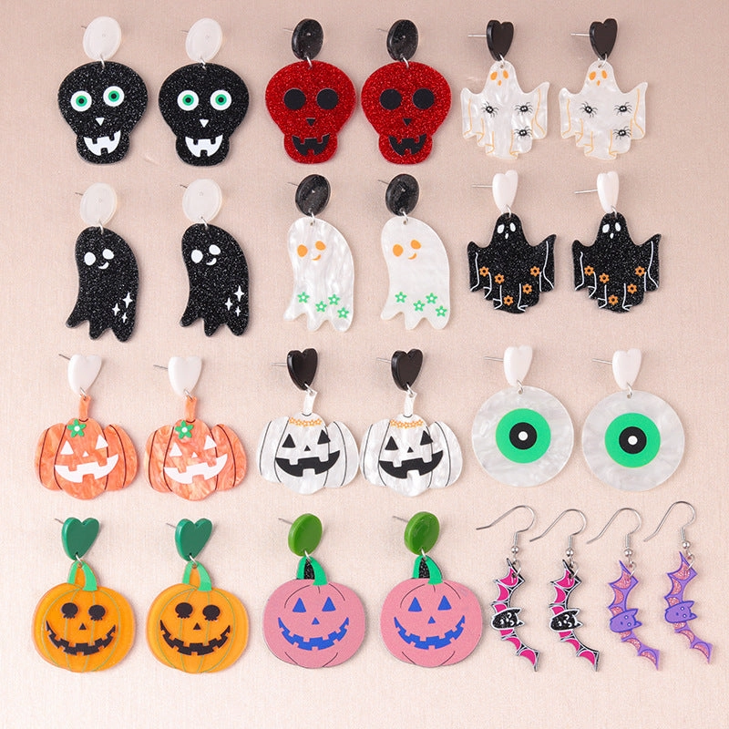 Wholesale Creative Halloween Series Acrylic Cartoon Fun Ghost Pumpkin Earrings