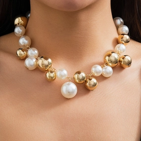 Wholesale Creative Handmade Pearl Tassel Metal Necklaces
