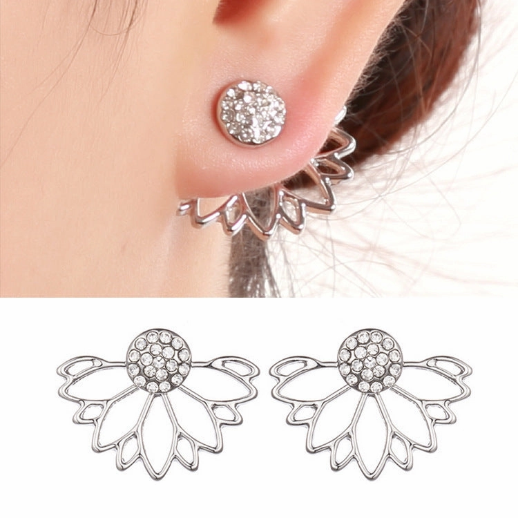 Wholesale Creative Hollow Lotus Shaped Full Diamond Earrings