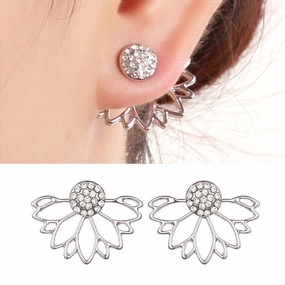 Wholesale Creative Hollow Lotus Shaped Full Diamond Earrings