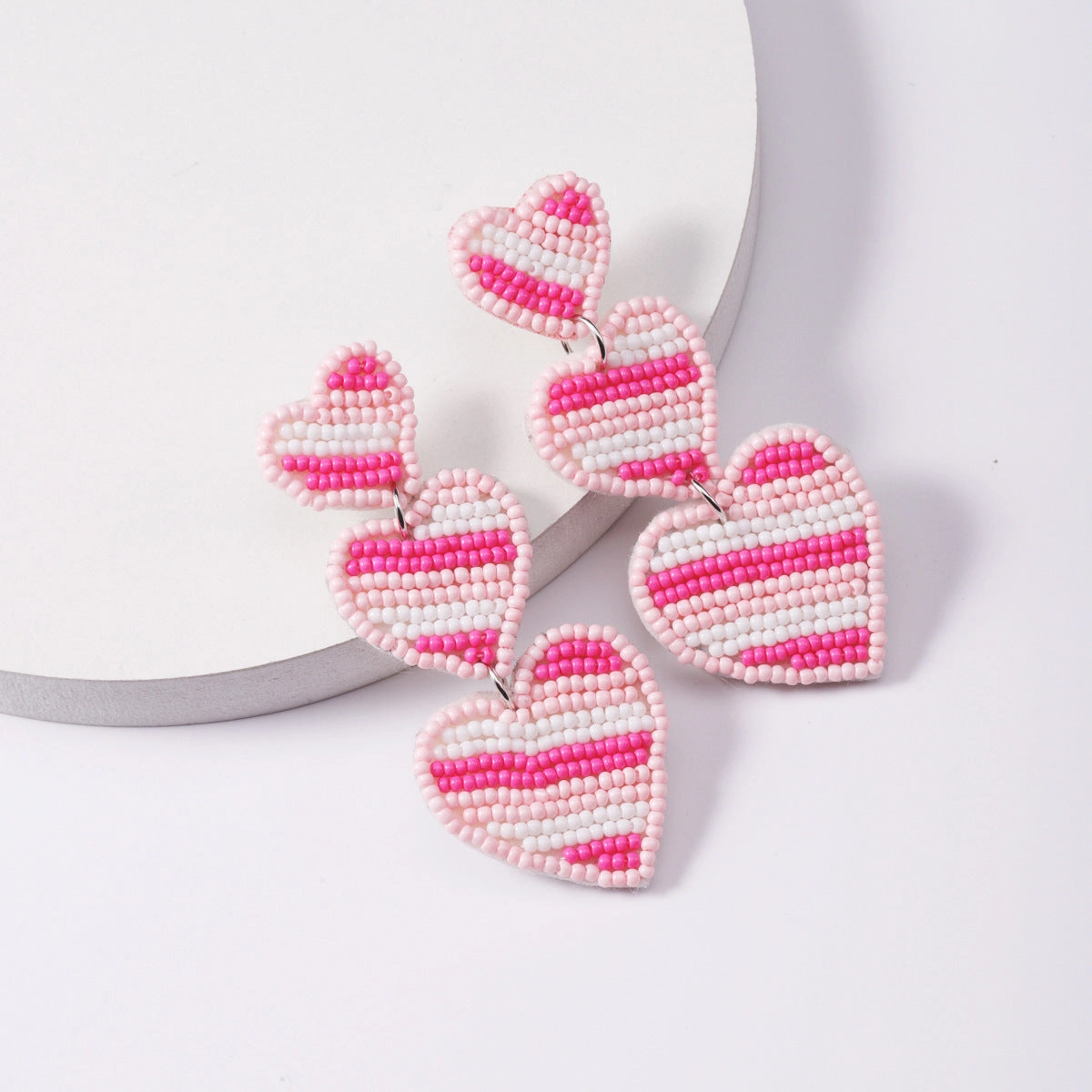 Wholesale Creative Love Pink Striped Hand-woven Rice Beads Multi-layer Earrings