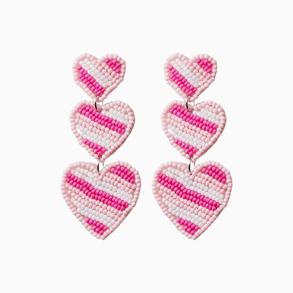 Wholesale Creative Love Pink Striped Hand-woven Rice Beads Multi-layer Earrings