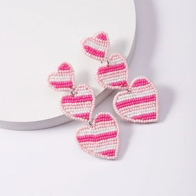 Wholesale Creative Love Pink Striped Hand-woven Rice Beads Multi-layer Earrings