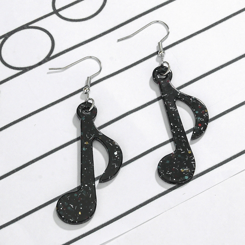 Wholesale Creative Musical Note Black Transparent Colorful Earrings