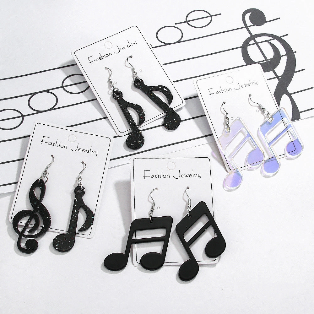 Wholesale Creative Musical Note Black Transparent Colorful Earrings