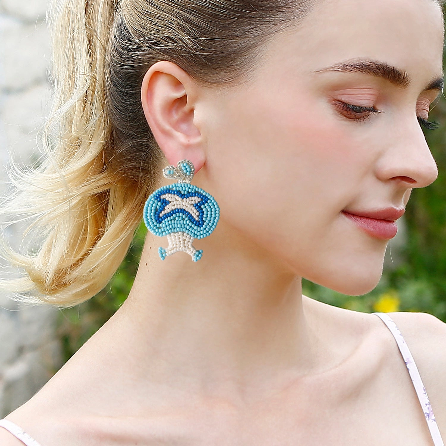 Wholesale Creative Niche Mushroom Earrings Handmade Intangible Cultural Heritage Handicraft Rice Bead Earrings