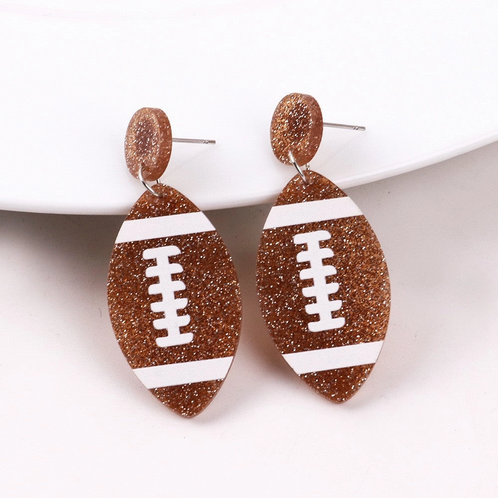 Wholesale Creative Rugby Glitter Acrylic Sports Games Theme Baseball Earrings