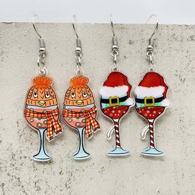 Wholesale Creative Santa Hat Red Wine Glass Colored Light Acrylic Earrings