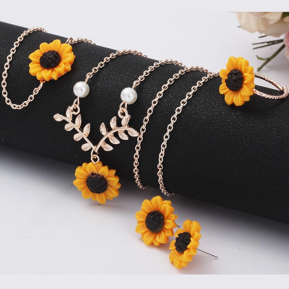 Wholesale Creative Sunflower Alloy Earring Necklace Set