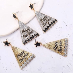 Wholesale Creative Triangle Alloy Happy New Year Christmas Eve Party Earrings