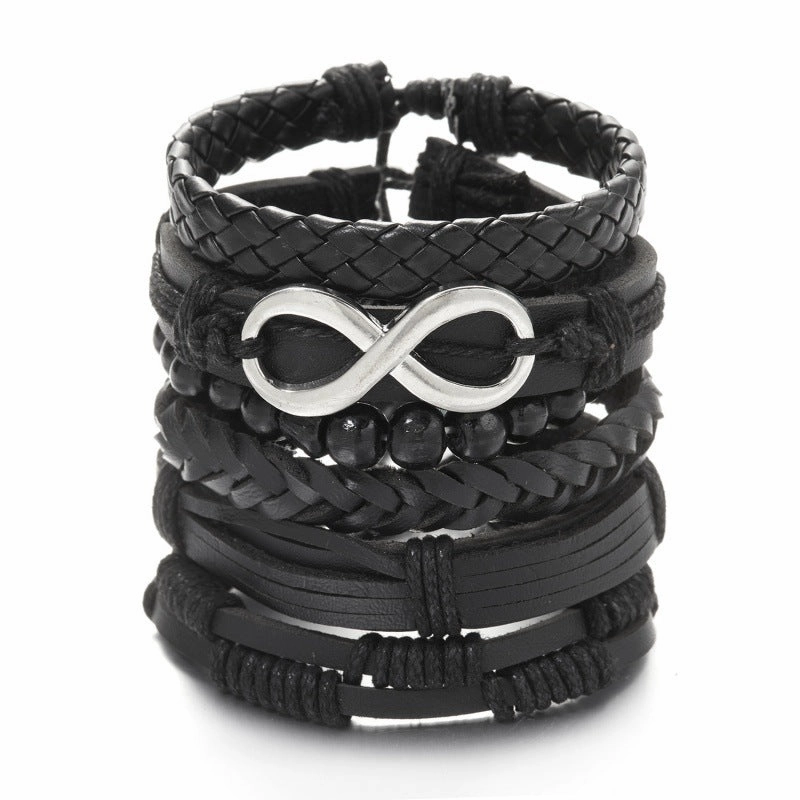Wholesale Creative Wooden Beads Cross Feather Braided Leather Bracelet