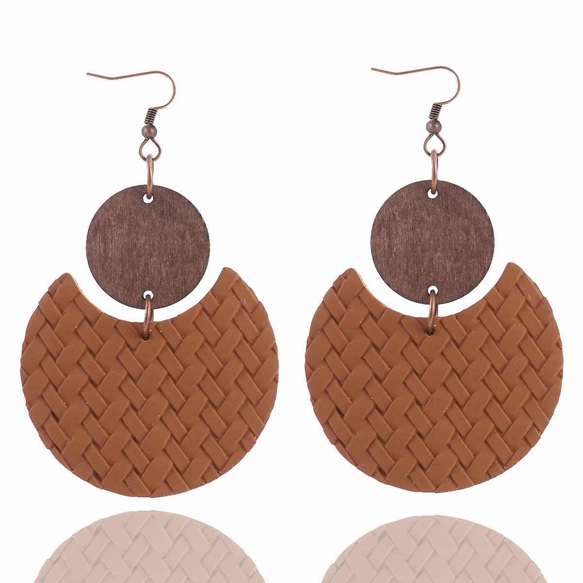Wholesale Crescent Shaped Leather Plaid Braid Pattern Colorful Earrings