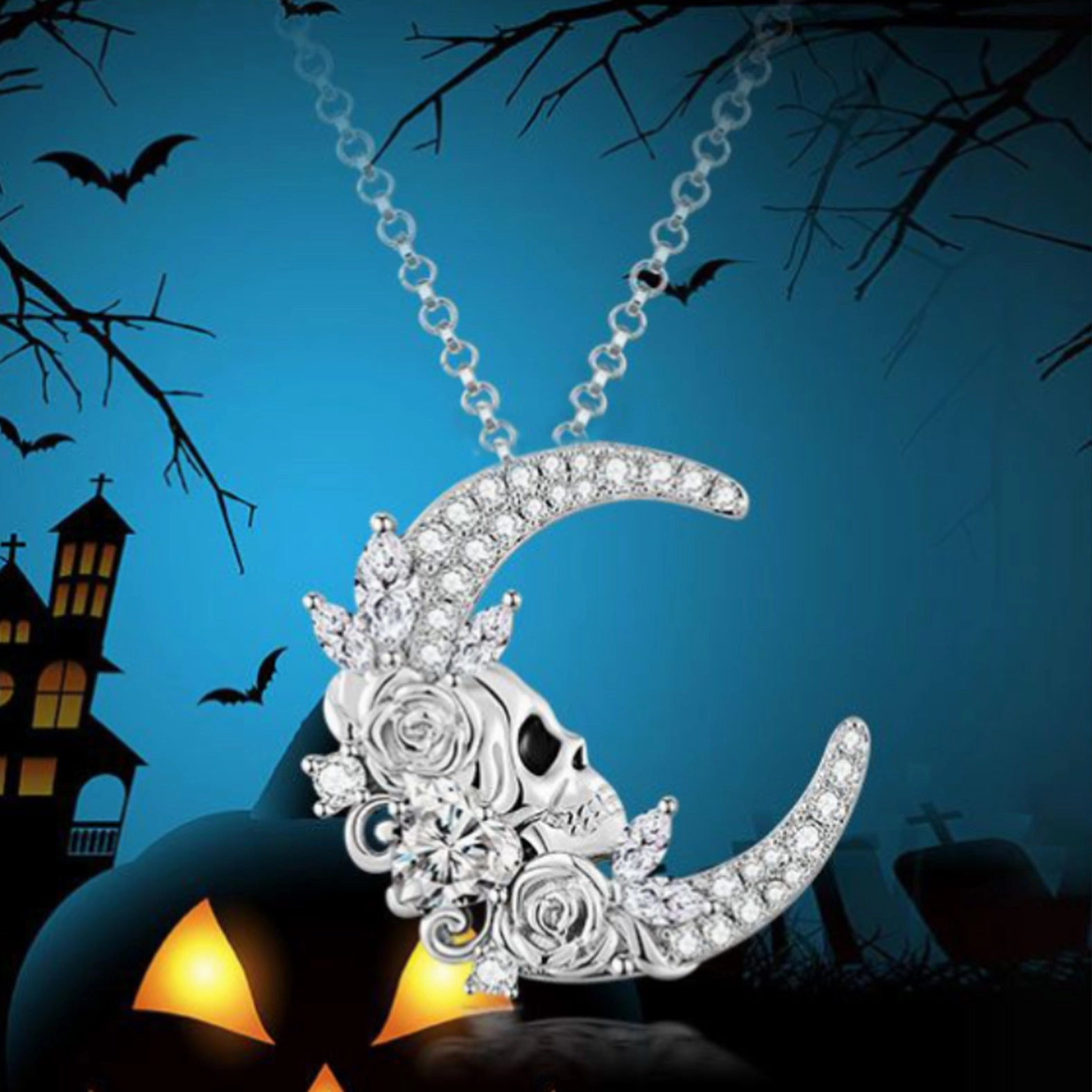 Wholesale Crescent Skull Necklaces