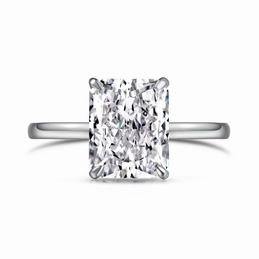 Wholesale Cross-border Live S925 Sterling Silver Ring Women's 8A High Carbon Diamond Square Ice Flower Zircon Super Flash 1-5 Carat Imitation Diamond Ring