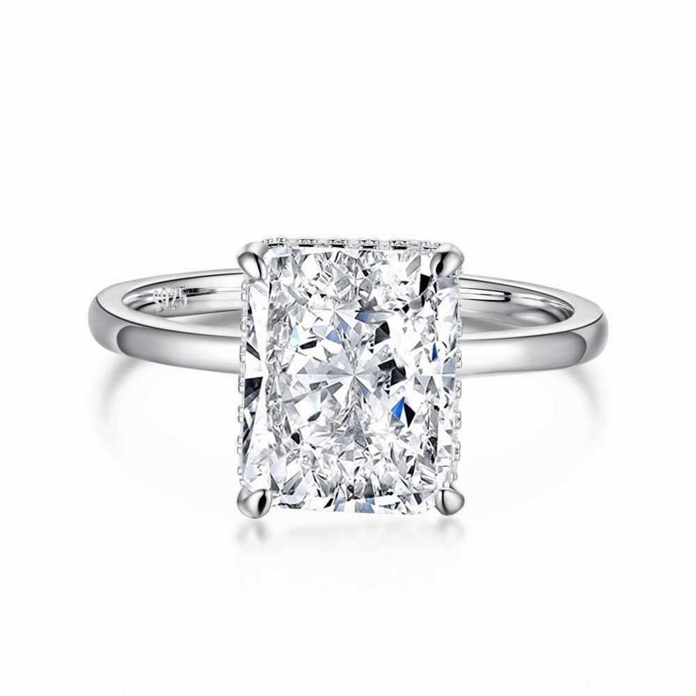 Wholesale Cross-border Live S925 Sterling Silver Ring Women's 8A High Carbon Diamond Square Ice Flower Zircon Super Flash 1-5 Carat Imitation Diamond Ring