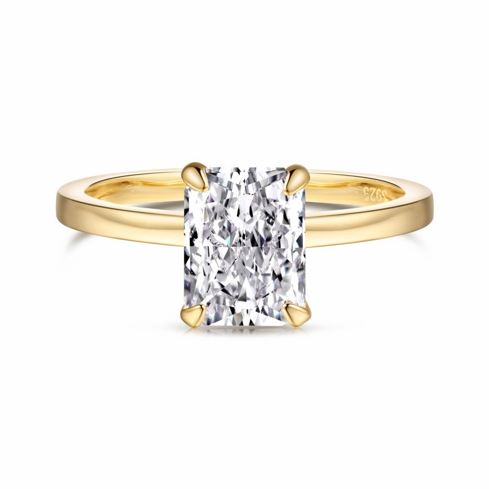 Wholesale Cross-border Live S925 Sterling Silver Ring Women's 8A High Carbon Diamond Square Ice Flower Zircon Super Flash 1-5 Carat Imitation Diamond Ring