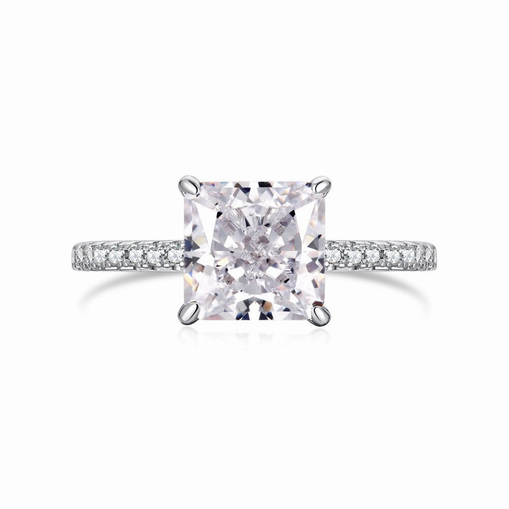 Wholesale Cross-border Live S925 Sterling Silver Ring Women's 8A High Carbon Diamond Square Ice Flower Zircon Super Flash 1-5 Carat Imitation Diamond Ring