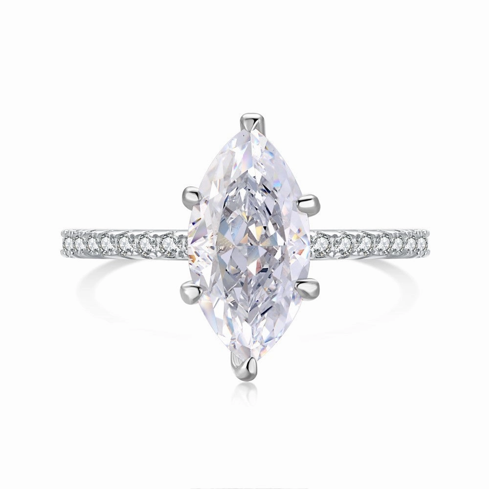 Wholesale Cross-border Live S925 Sterling Silver Ring Women's 8A High Carbon Diamond Square Ice Flower Zircon Super Flash 1-5 Carat Imitation Diamond Ring