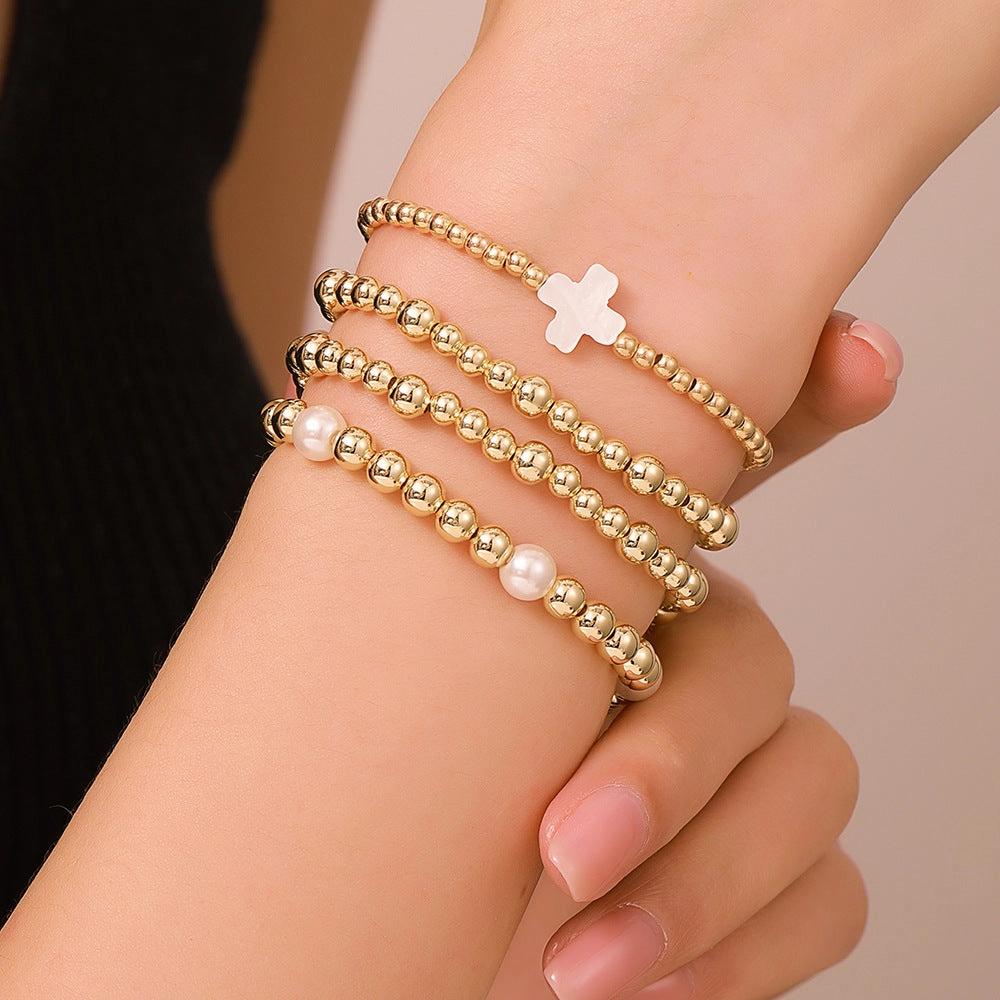 Wholesale  Cross Bracelet suit Sweet Cool Beaded Shell Pearl Bracelet