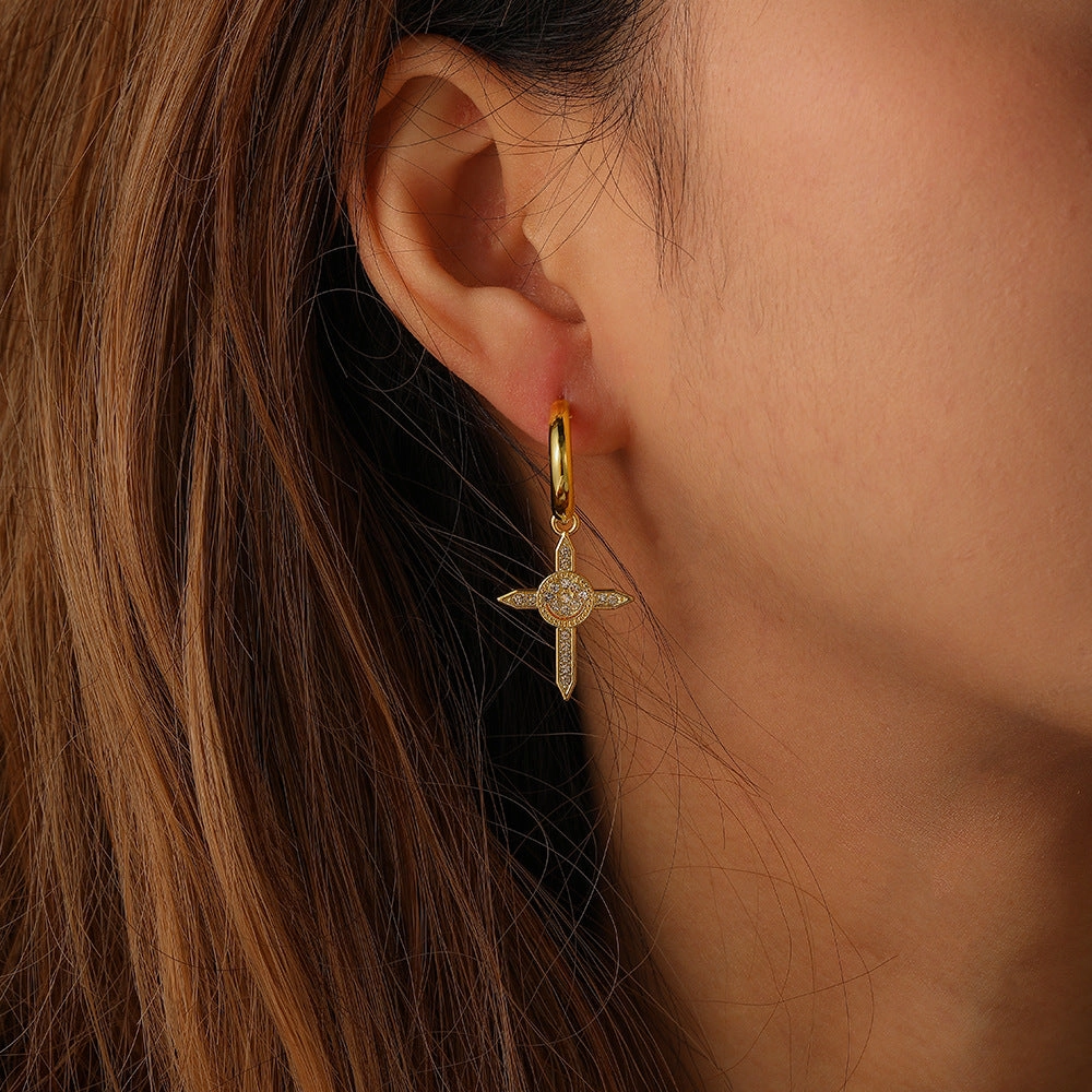 Wholesale Cross Full Diamond C Shape Metal Earrings