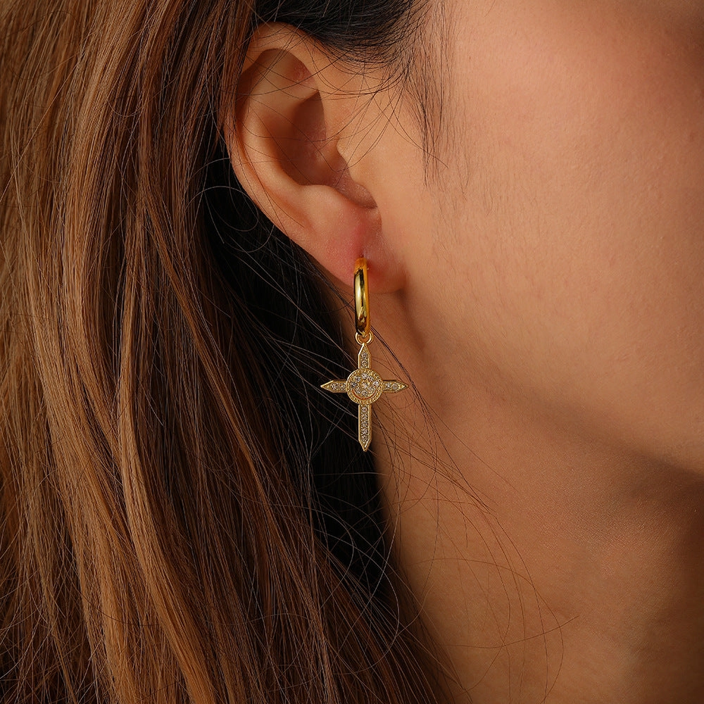 Wholesale Cross Full Diamond C Shape Metal Earrings